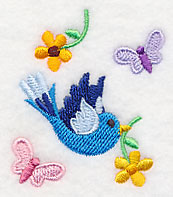 Bird and Butterflies with Flowers