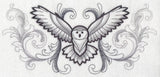 Flying Owl with Baroque Background