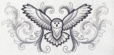Flying Owl with Baroque Background