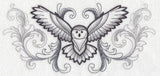 Flying Owl with Baroque Background