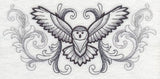Flying Owl with Baroque Background