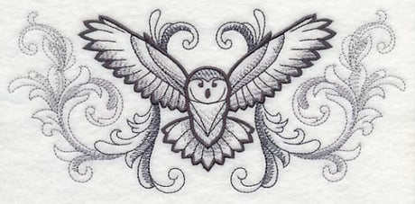 Flying Owl with Baroque Background
