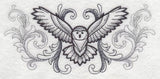 Flying Owl with Baroque Background