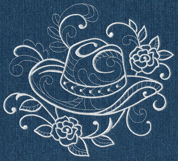 Cowboy Hat with Roses (Whitework)