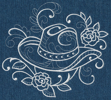 Cowboy Hat with Roses (Whitework)