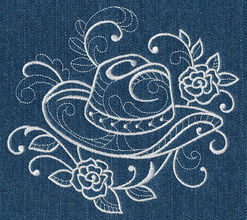 Cowboy Hat with Roses (Whitework)