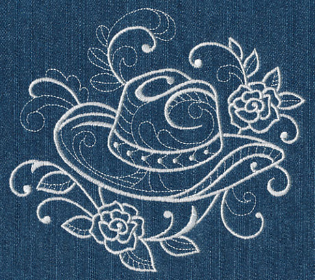 Cowboy Hat with Roses (Whitework)