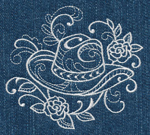 Cowboy Hat with Roses (Whitework)