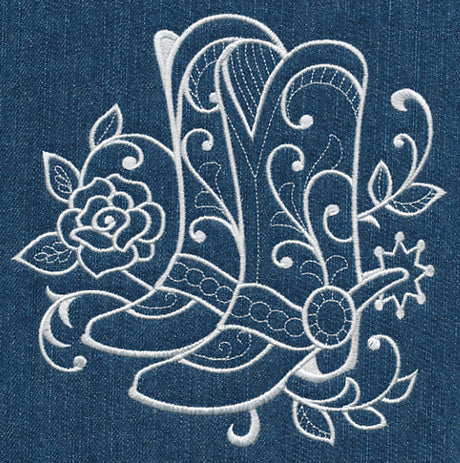 Cowboy Boots with Roses (Whitework)