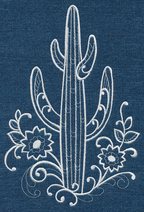 Saguaro Cactus and Flowers (Whitework)