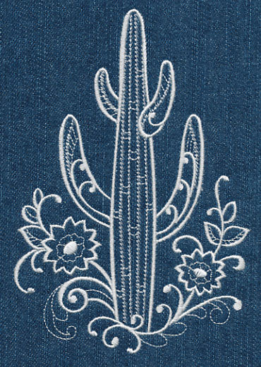 Saguaro Cactus and Flowers (Whitework)