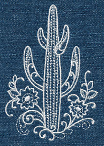 Saguaro Cactus and Flowers (Whitework)
