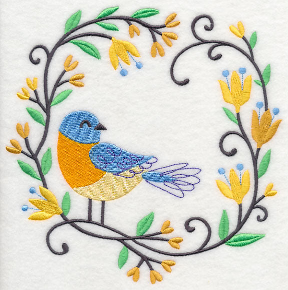 Happy Bluebird in Flowers
