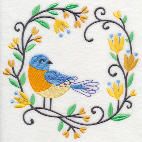 Happy Bluebird in Flowers