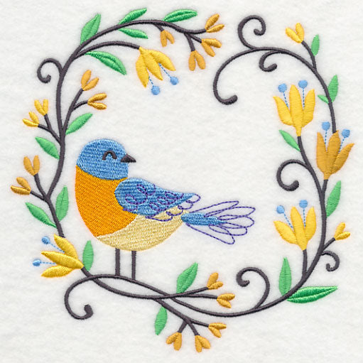 Happy Bluebird in Flowers