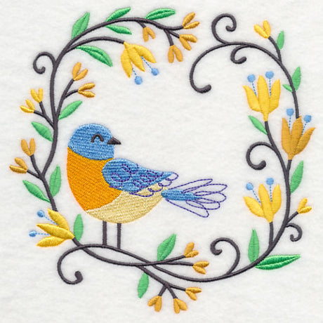 Happy Bluebird in Flowers