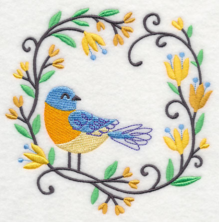 Happy Bluebird in Flowers