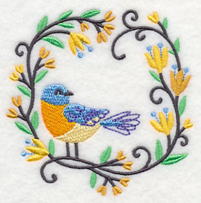 Happy Bluebird in Flowers