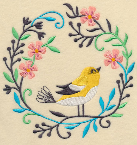 Happy Goldfinch in Flowers