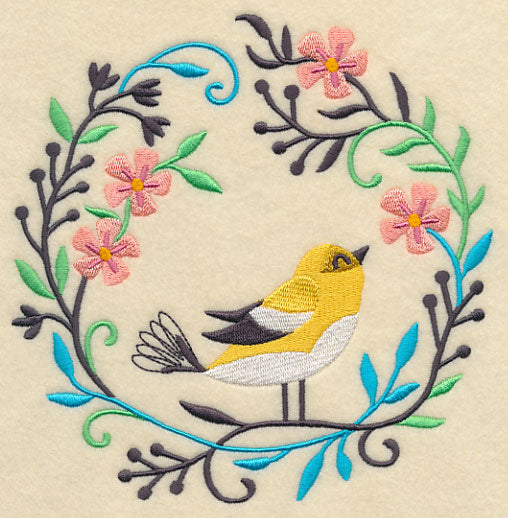 Happy Goldfinch in Flowers