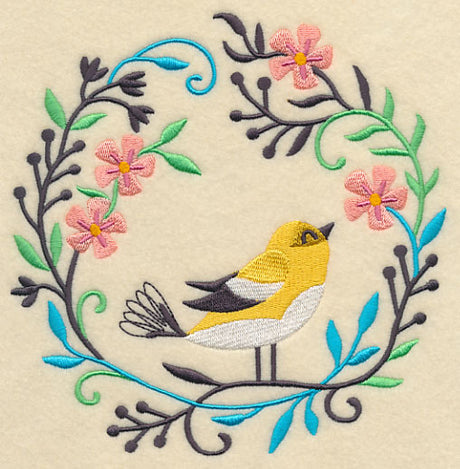 Happy Goldfinch in Flowers