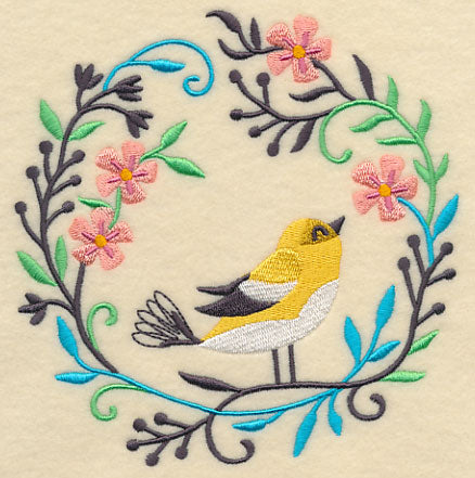 Happy Goldfinch in Flowers