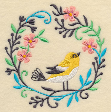 Happy Goldfinch in Flowers