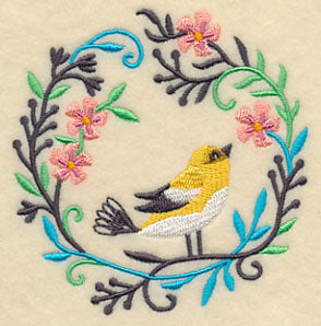 Happy Goldfinch in Flowers