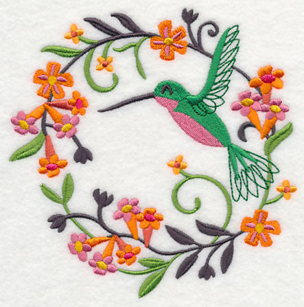 Happy Hummingbird in Flowers