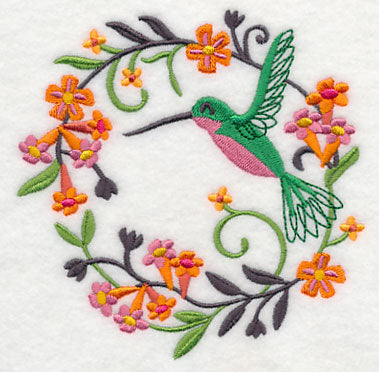 Happy Hummingbird in Flowers