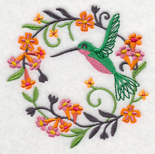 Happy Hummingbird in Flowers