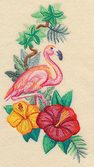 Flamingo and Hibiscus Spray in Watercolor