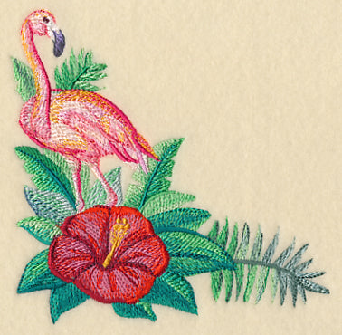 Flamingo and Hibiscus Corner in Watercolor