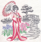 Asian Etching - Geisha and Bridge