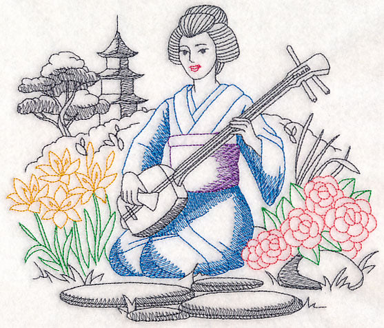 Asian Etching - Geisha and Shamisen