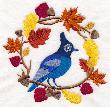 Wreathed in Autumn Blue Jay