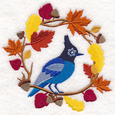 Wreathed in Autumn Blue Jay