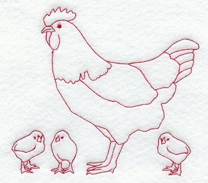 Hen & Chicks (Redwork)