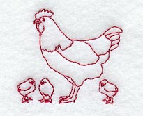 Hen & Chicks (Redwork)