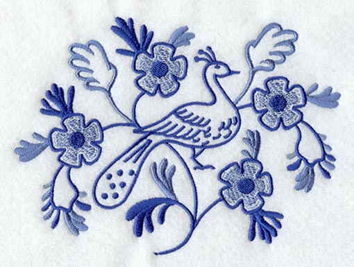 Delft Blue Peacock w/Flowers
