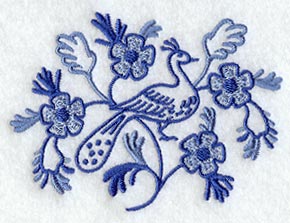 Delft Blue Peacock w/Flowers