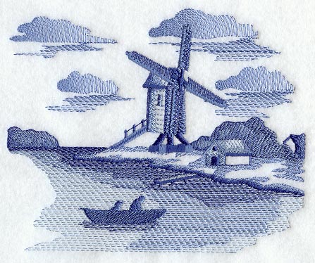 Delft Blue Windmill Scene