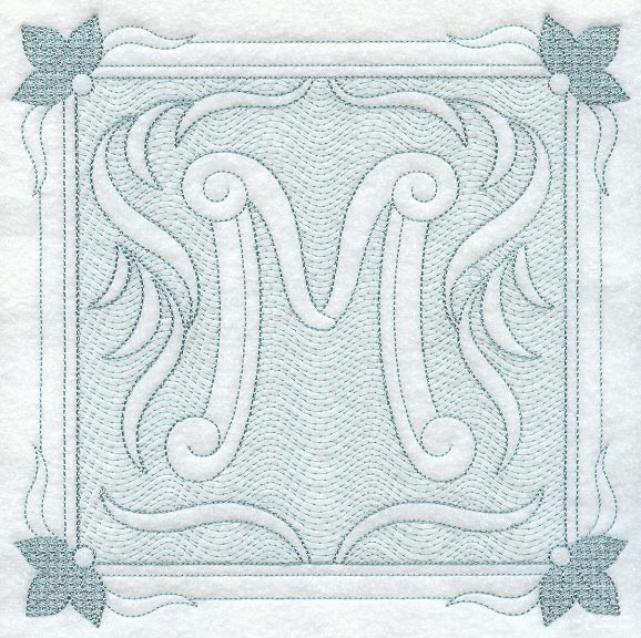 Victorian Scroll Letter M (7.8 Inch) (Trapunto)