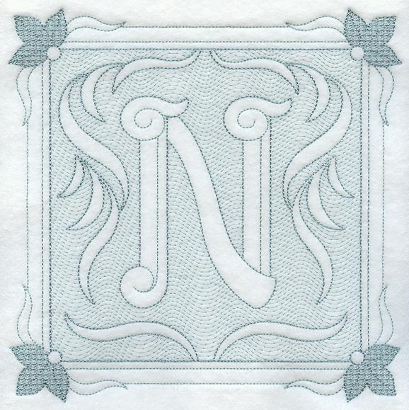 Victorian Scroll Letter N (7.8 Inch) (Trapunto)