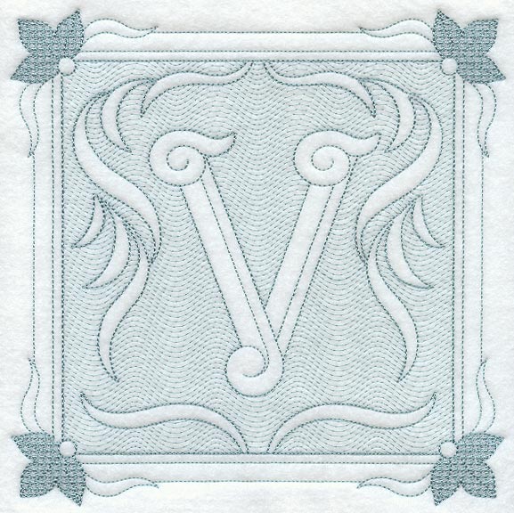 Victorian Scroll Letter V (7.8 Inch) (Trapunto)