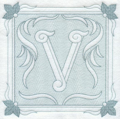 Victorian Scroll Letter V (7.8 Inch) (Trapunto)