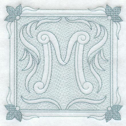 Victorian Scroll Letter M (7.8 Inch) (Trapunto)