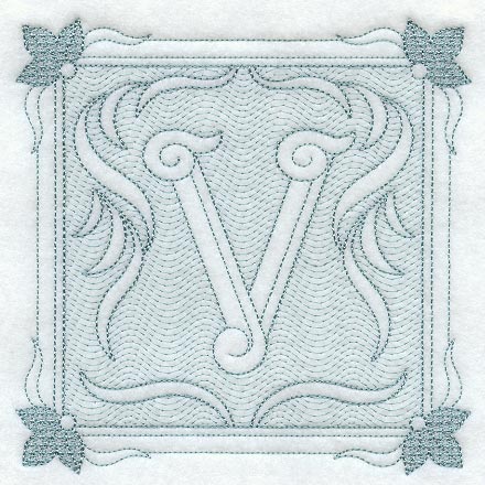 Victorian Scroll Letter V (7.8 Inch) (Trapunto)