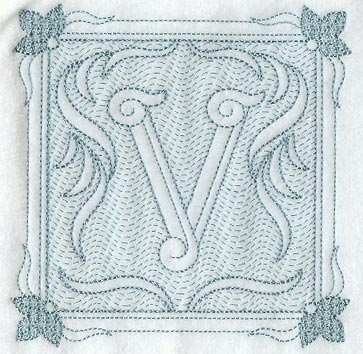 Victorian Scroll Letter V (7.8 Inch) (Trapunto)