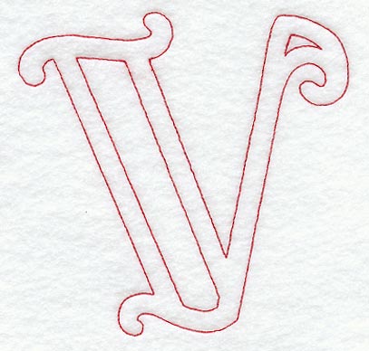 Majestic Letter V (Redwork) - 5 Inch